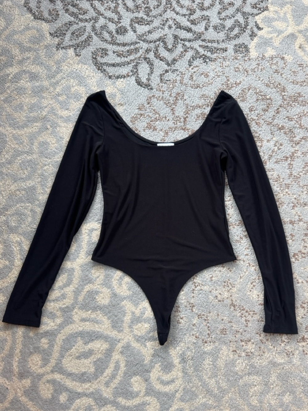 Leith Scoop Neck Long Sleeve Thong Bodysuit Black Medium